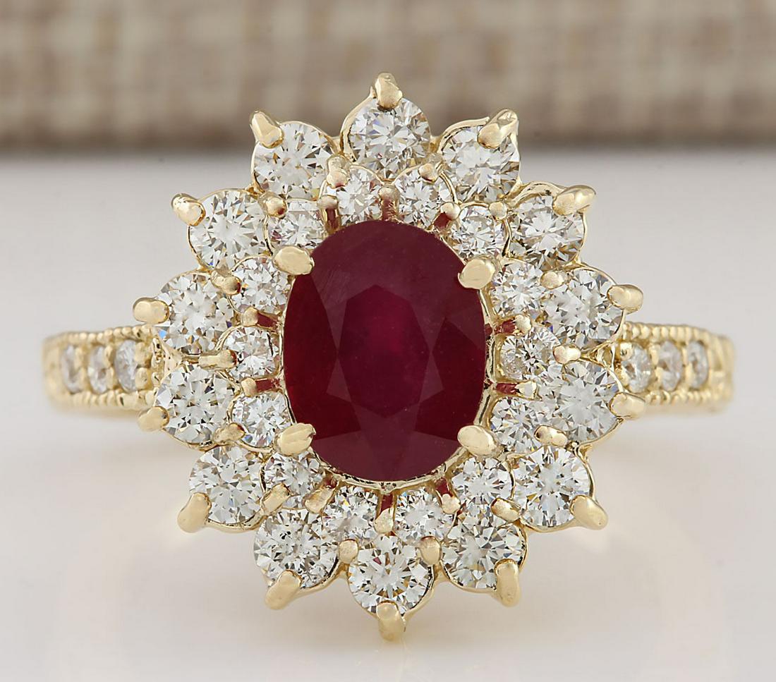3.12 CTW Natural Ruby And Diamond Ring In 18K Yellow Gold: 3.12 CTW Natural Ruby And Diamond Ring In 18K Yellow Gold Manufacturer's Suggested Retail Price: $ 4600.00 Stamped: 18K Ring Size: 6.5 Total Ring Weight: 5.5 Grams Diamond Weight: Total Natural diamon