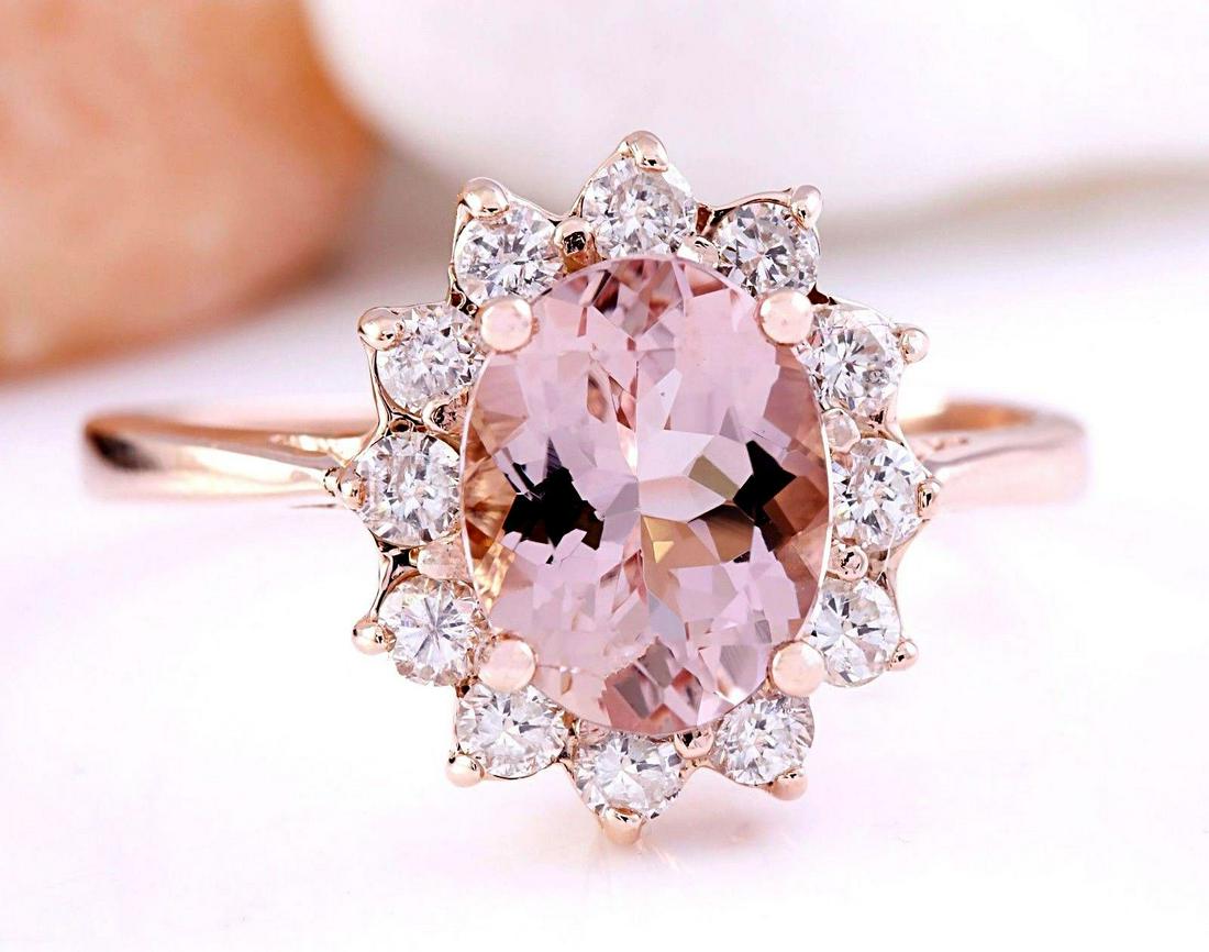 2.05 CTW Natural Morganite 18K Solid Rose Gold Diamond Ring: 2.05 CTW Natural Morganite 18K Solid Rose Gold Diamond Ring Manufacturer's Suggested Retail Price: $ 2400.00 2.05 Carat Natural Morganite 18K Solid Rose Gold Diamond Ring Item Type: Ring Item Style: E