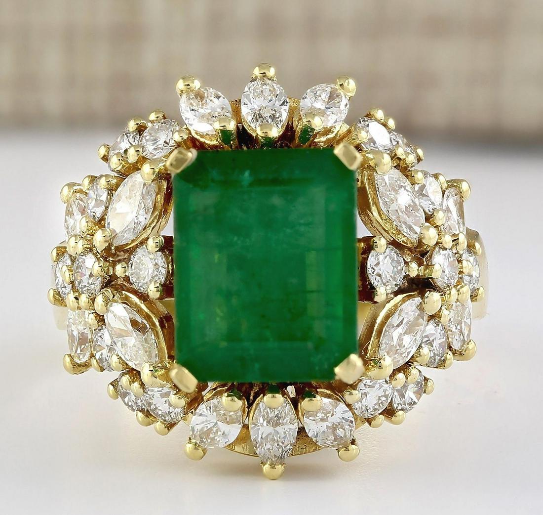 6.61 CTW Natural Emerald And Diamond Ring In 18K Yellow Gold: 6.61 CTW Natural Emerald And Diamond Ring In 18K Yellow Gold Manufacturer's Suggested Retail Price: $ 10100.00 Stamped: 18K Ring Size: 7 Total Ring Weight: 11.3 Grams Diamond Weight: Total Natural dia