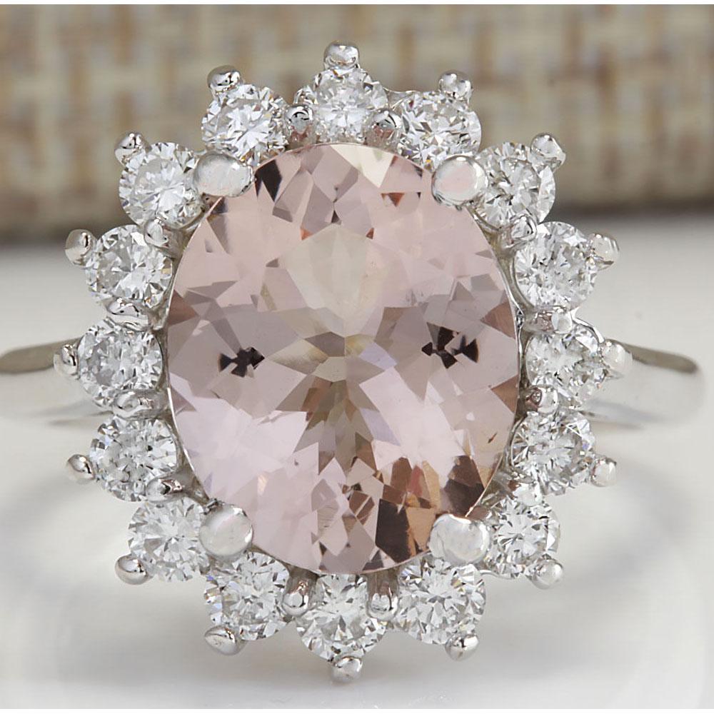 4.72 CTW Natural Peach Morganite And Diamond Ring In 18K Solid White Gold: 4.72 CTW Natural Peach Morganite And Diamond Ring In 18K Solid White Gold Manufacturer's Suggested Retail Price: $ 4200.00 Stamped: 18K Ring Size: 6.25 Total Ring Weight: 5.5 Grams Diamond Weight: Tot