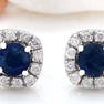 2.13 CTW Natural Ceylon Sapphire 18K Solid White Gold Diamond Stud Earrings