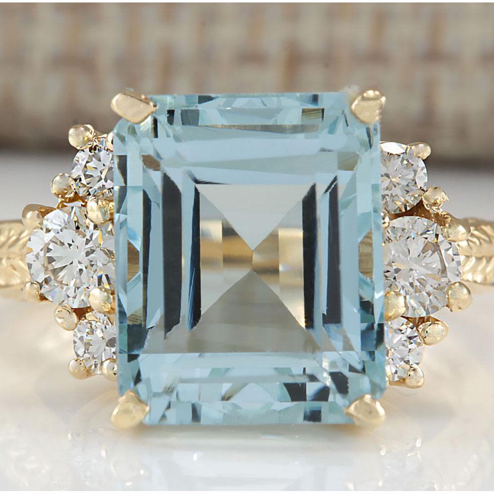 7.88 CTW Natural Blue Aquamarine And Diamond Ring 18K Solid Yellow Gold: 7.88 CTW Natural Blue Aquamarine And Diamond Ring 18K Solid Yellow Gold Manufacturer's Suggested Retail Price: $ 4600.00 Stamped: 18K Ring Size: 6.25 Total Ring Weight: 6.5 Grams Diamond Weight: Total