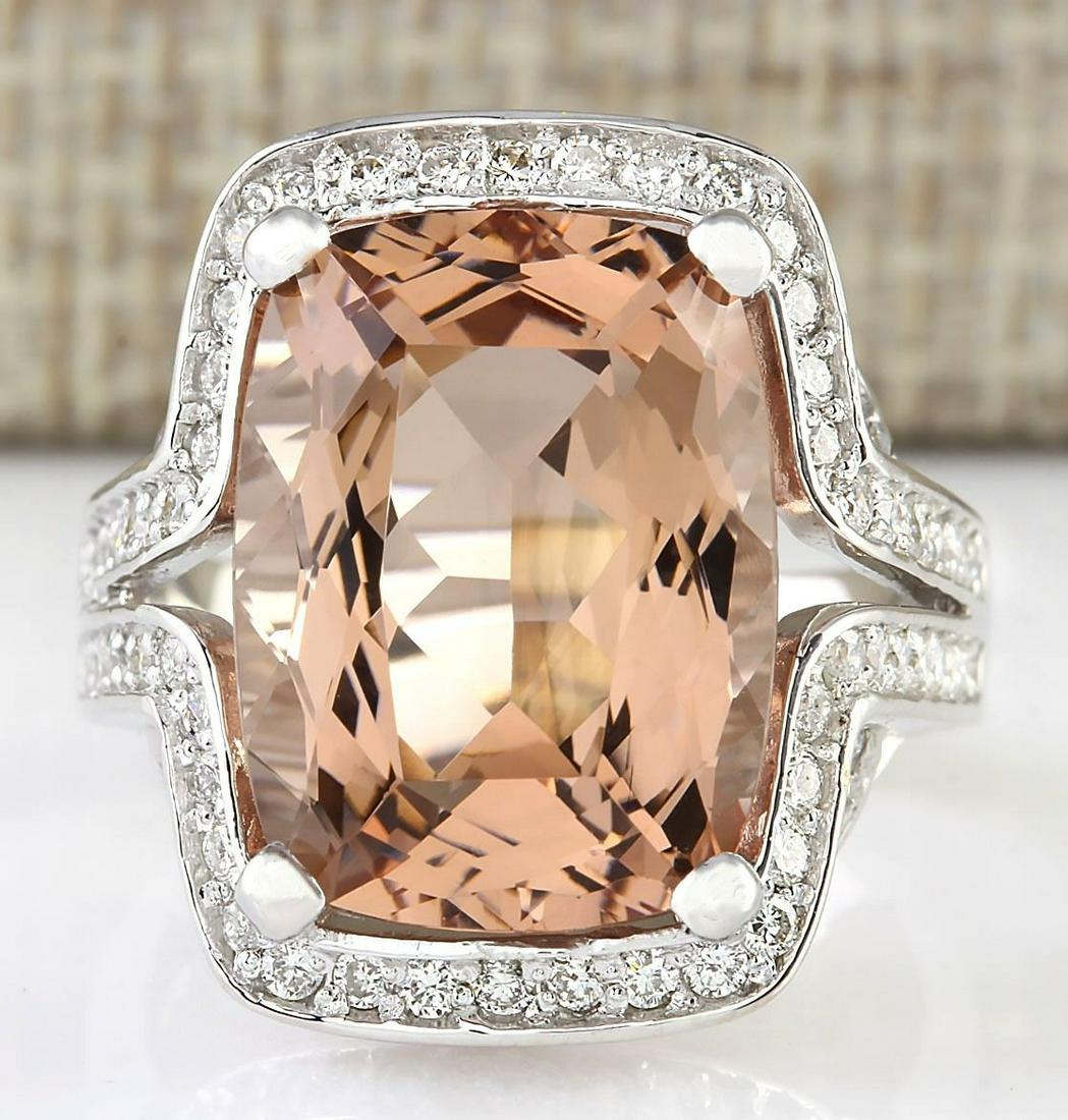 11.98 CTW Natural Morganite And Diamond Ring In 14k White Gold: 11.98 CTW Natural Morganite And Diamond Ring In 14k White Gold Manufacturer's Suggested Retail Price: $ 5600.00 Stamped: 14K Ring Size: 7.5 Total Ring Weight: 10 Grams Diamond Weight: Total Natural di