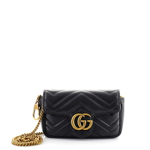 Gucci Monogram Matelasse Diagonal Small GG Marmont Shoulder Bag Beige Black