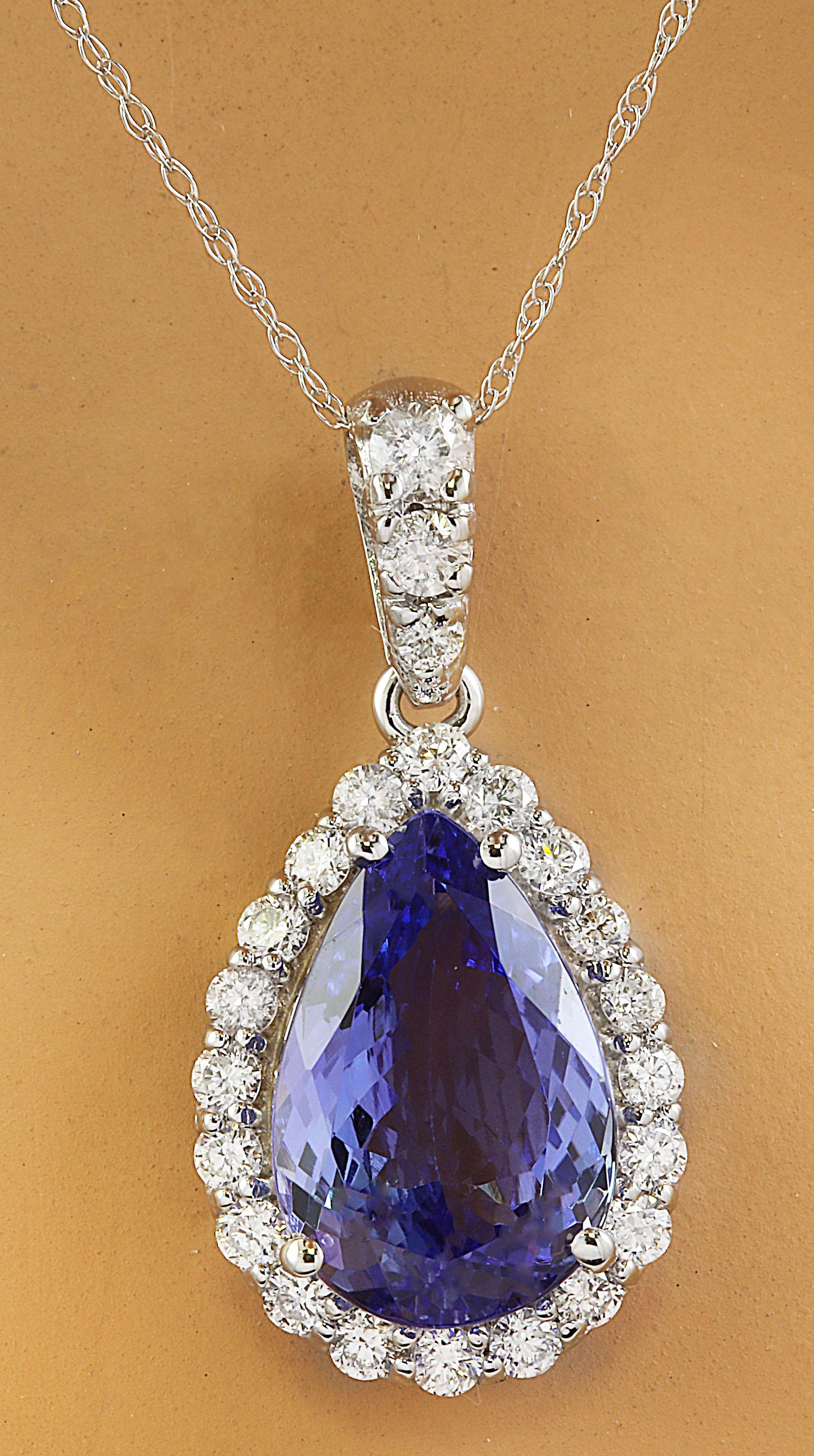 5.10 CTW Tanzanite 14k White Gold Diamond Necklace: 5.10 CTW Tanzanite 14k White Gold Diamond Necklace Manufacturer's Suggested Retail Price: $ 3600.00 Stamped: 14K Total Necklace Weight: 3 Grams Necklace Length: 18 Inches Tanzanite Weight: 4.45 Carat 