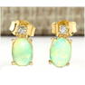 1.60 CTW Natural Opal And Diamond Earrings 18K Solid Yellow Gold