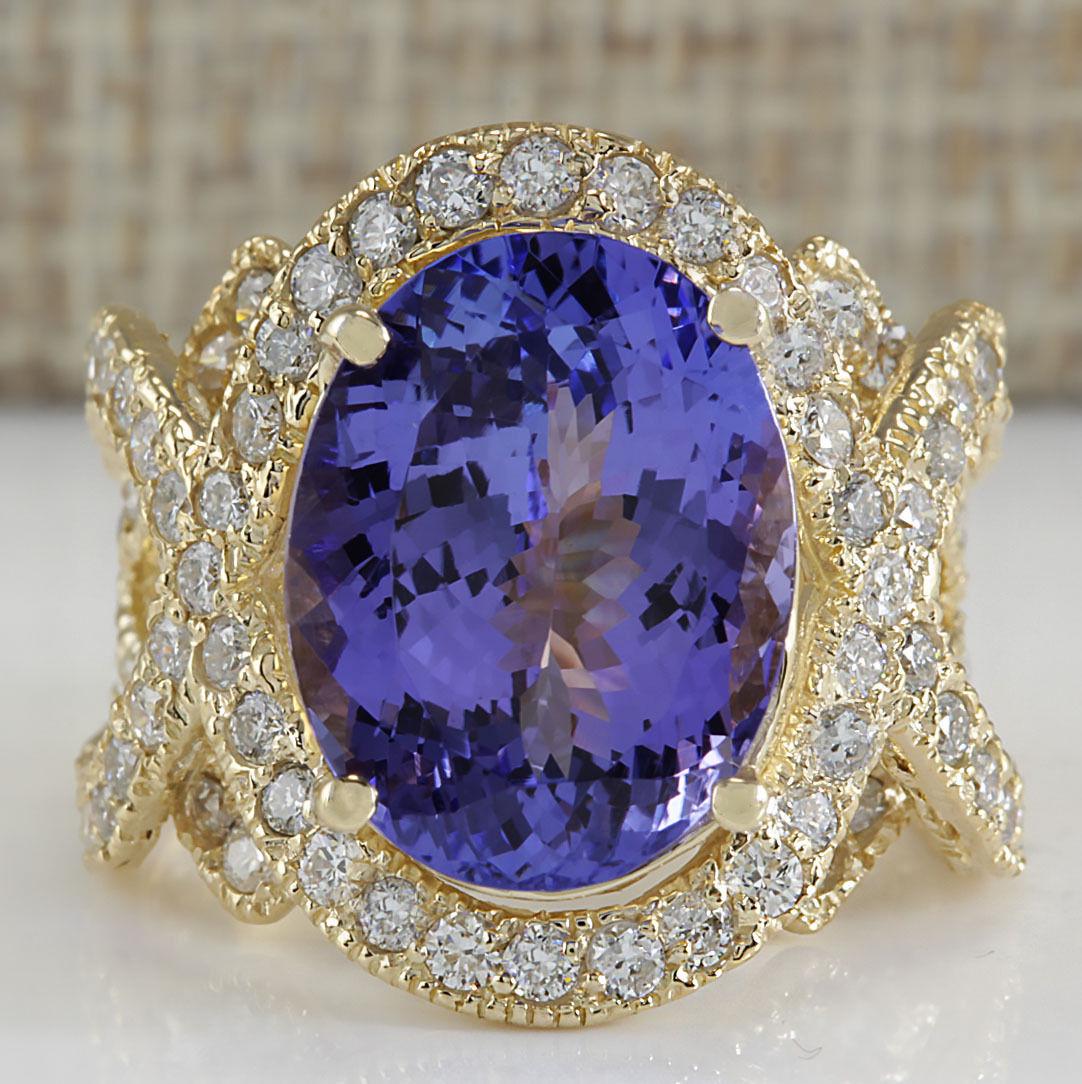 10.62 CTW Natural Blue Tanzanite And Diamond Ring In 14K Solid Yellow Gold: 10.62 CTW Natural Blue Tanzanite And Diamond Ring In 14K Solid Yellow Gold Manufacturer's Suggested Retail Price: $ 10200.00 Stamped: 14K Ring Size: 6.25 Total Ring Weight: 12.2 Grams Diamond Weight: