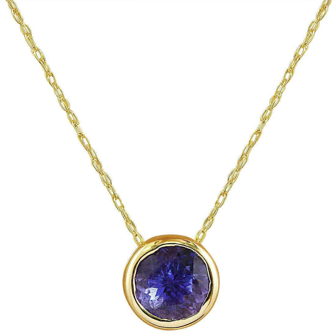 Natural 1.50 CT Tanzanite Necklace 18K Yellow Gold: Stamped: 18K Total Necklace Weight: 1.4 Grams Length: 18 Inches Tanzanite Weight: 1.50 Carat (6.50x6.50 Millimeters) Face Measures: 8.20x8.20 Millimeter SKU: 18K-600188
