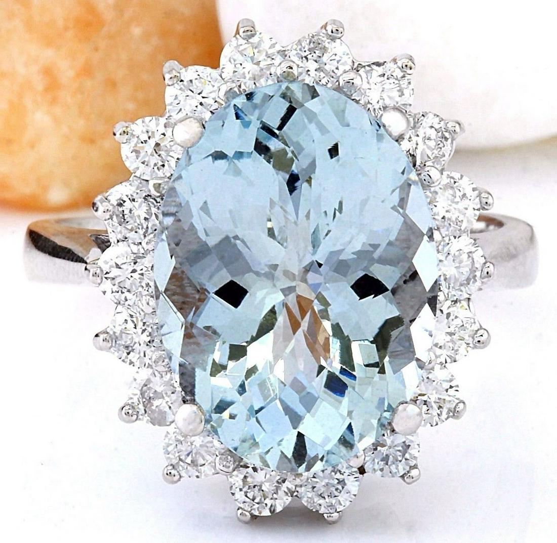 Natural 6.06 CT Aquamarine Diamond Ring 18K White Gold: 6.06 Carat Natural Aquamarine 18K Solid White Gold Diamond Ring Item Type: Ring Item Style: Cocktail Material: 18K White Gold Mainstone: Aquamarine Stone Color: Blue Stone Weight: 5.46 Carat <