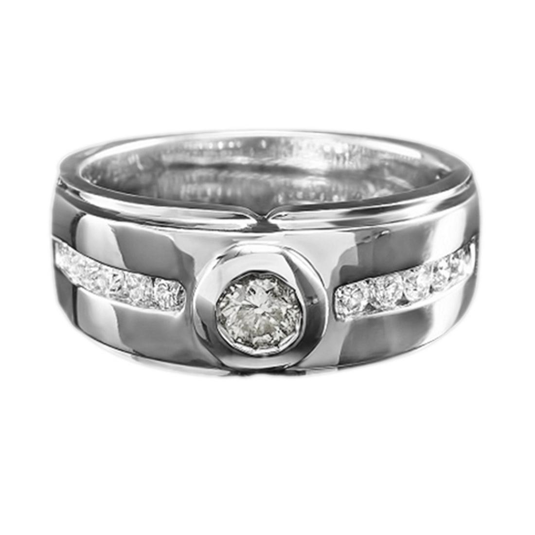 Natural Mens Diamond Wedding Band 18K White Gold: Product Type: Ring Size: 10 Sizing lower range: 7 Sizing upper range: 14 Gender: Mens Country of Origin: US Setting Type: Prong Main Gemstone name: Diamond Main Gemstone color: G
