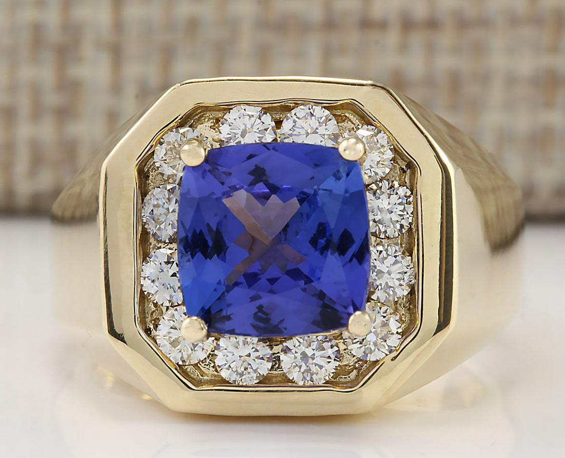 Natural 4.04 CT Tanzanite Diamond Ring 14K Yellow Gold: Stamped: 14K Yellow Gold Total Ring Weight: 13.5 Grams Ring Length: N/A Ring Width: N/A Gemstone Weight: Total Natural Tanzanite Weight is 3.24 Carat (Measures: 8.40x8.30 mm) Color: Blue Diamond W