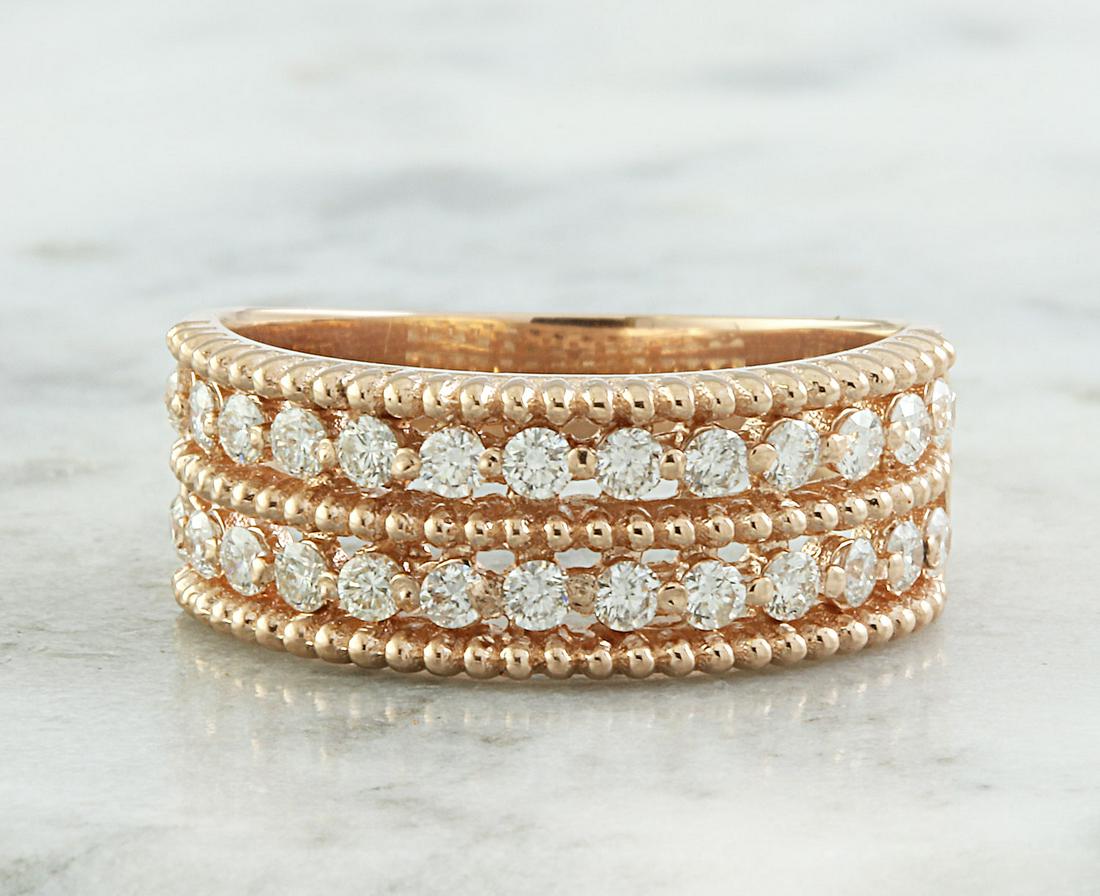 0.66 Carat Two Row Diamond 14K Rose Gold Ring: Stamped: 14K Total Ring Weight: 4.5 Grams Diamond Weight: 0.66 carat (F-G Color, VS2-SI1 Clarity ) Face Measures: 7.60 Millimeter SKU: [6001056]