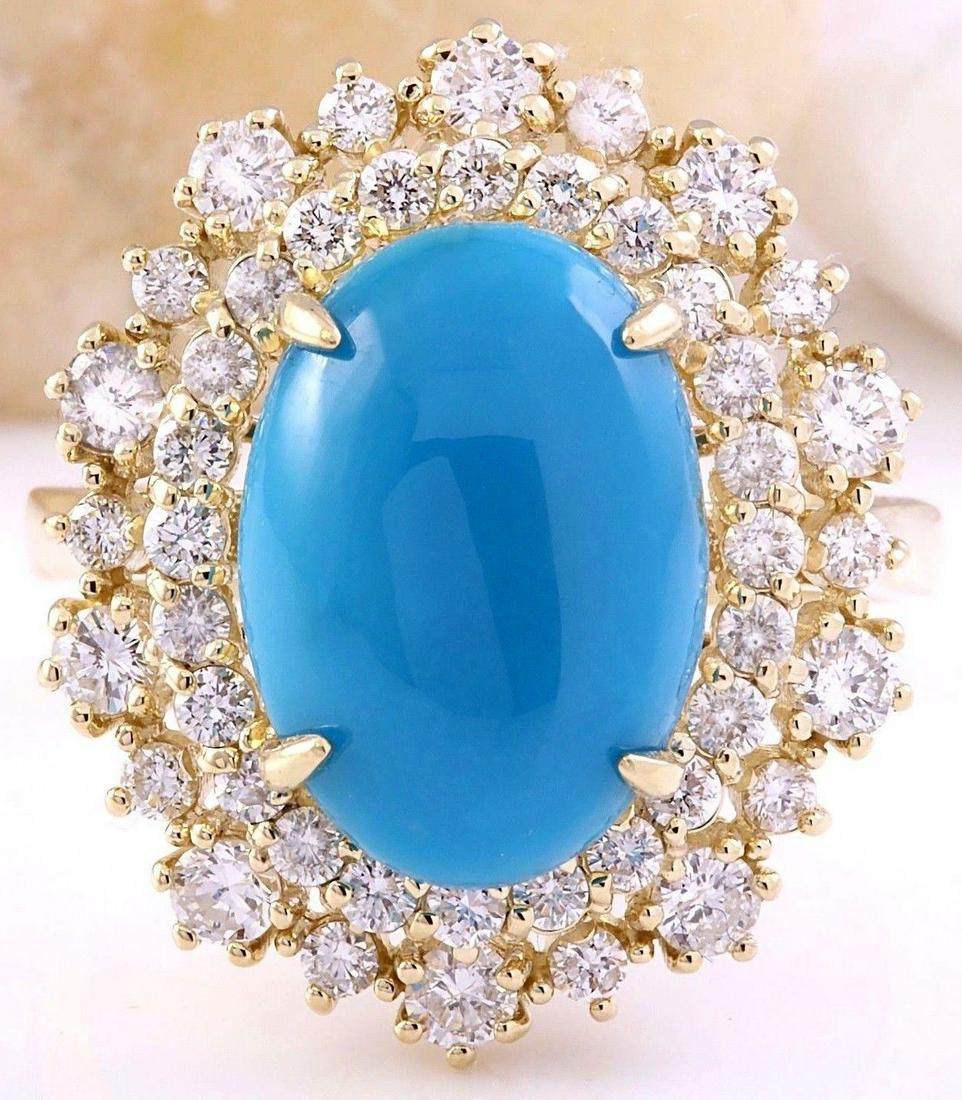 7.10 Carat Natural Turquoise 18K Solid Yellow Gold Diamond Ring: 7.10 Carat Natural Turquoise 18K Solid Yellow Gold Diamond RingItem Type: RingItem Style: CocktailMaterial: 18K Yellow GoldMainstone: TurquoiseStone Color: BlueStone Weight: 5.80 CaratStone Shape: Ova