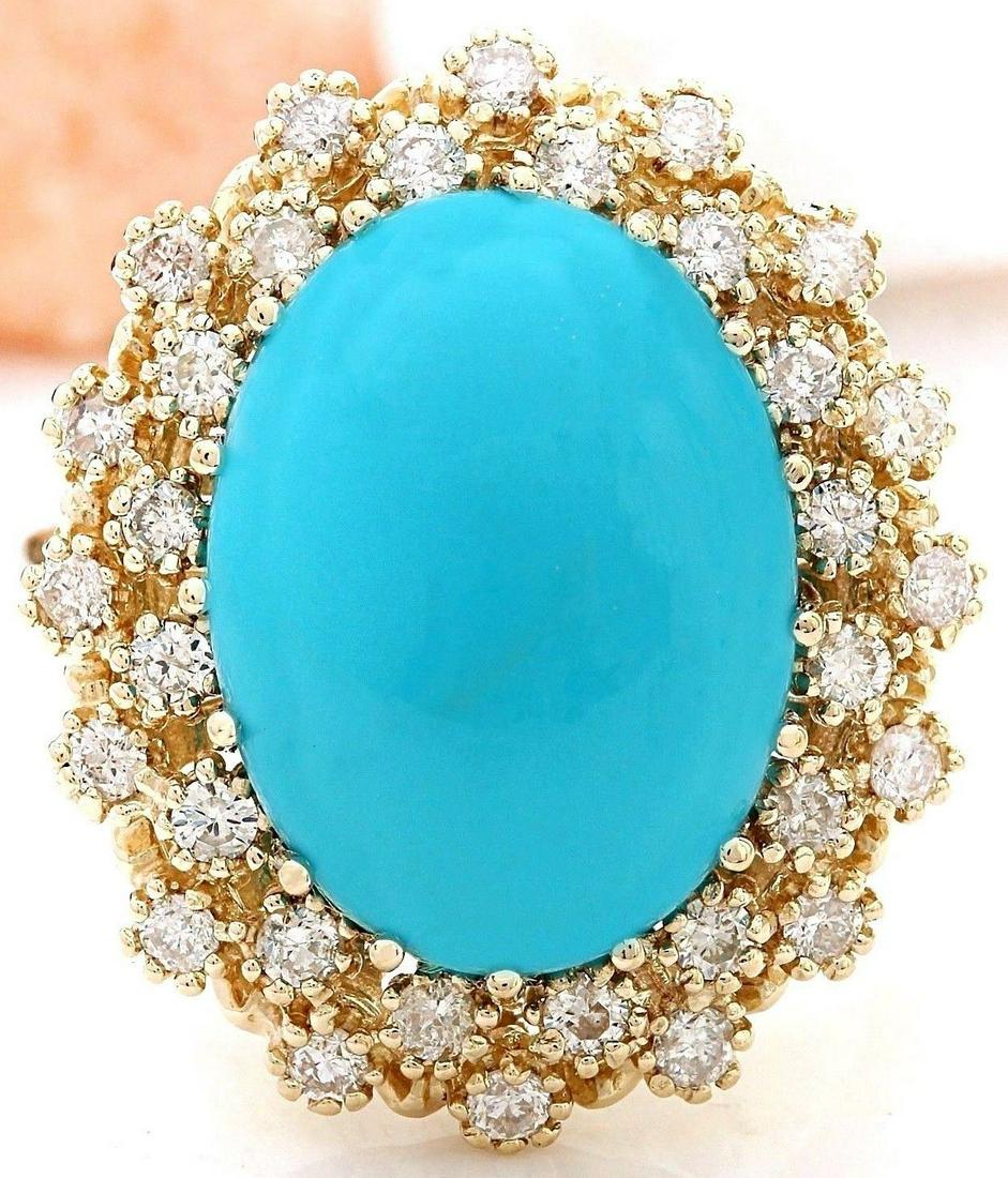 9.60 Carat Natural Turquoise 18K Solid Yellow Gold Diamond Ring: 9.60 Carat Natural Turquoise 18K Solid Yellow Gold Diamond RingItem Type: RingItem Style: CocktailMaterial: 18K Yellow GoldMainstone: TurquoiseStone Color: BlueStone Weight: 8.80 CaratStone Shape: Ova