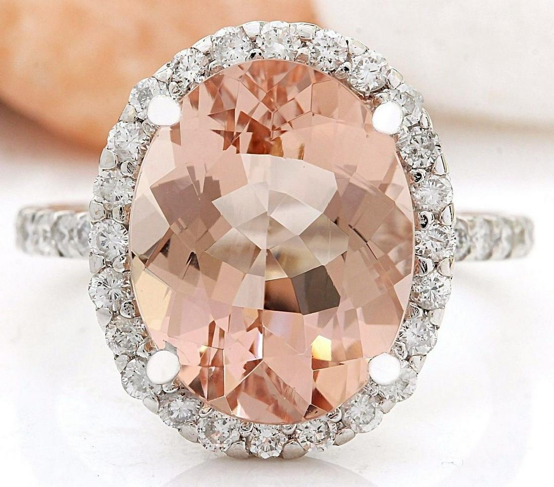6.57 Carat Natural Morganite 18K Solid White Gold Diamond Ring: 6.57 Carat Natural Morganite 18K Solid White Gold Diamond RingItem Type: RingItem Style: CocktailMaterial: 18K White GoldMainstone: MorganiteStone Color: PeachStone Weight: 5.67 CaratStone Shape: Oval
