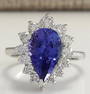 5.26 Carat Natural Tanzanite And Diamond Ring 18K Solid White Gold