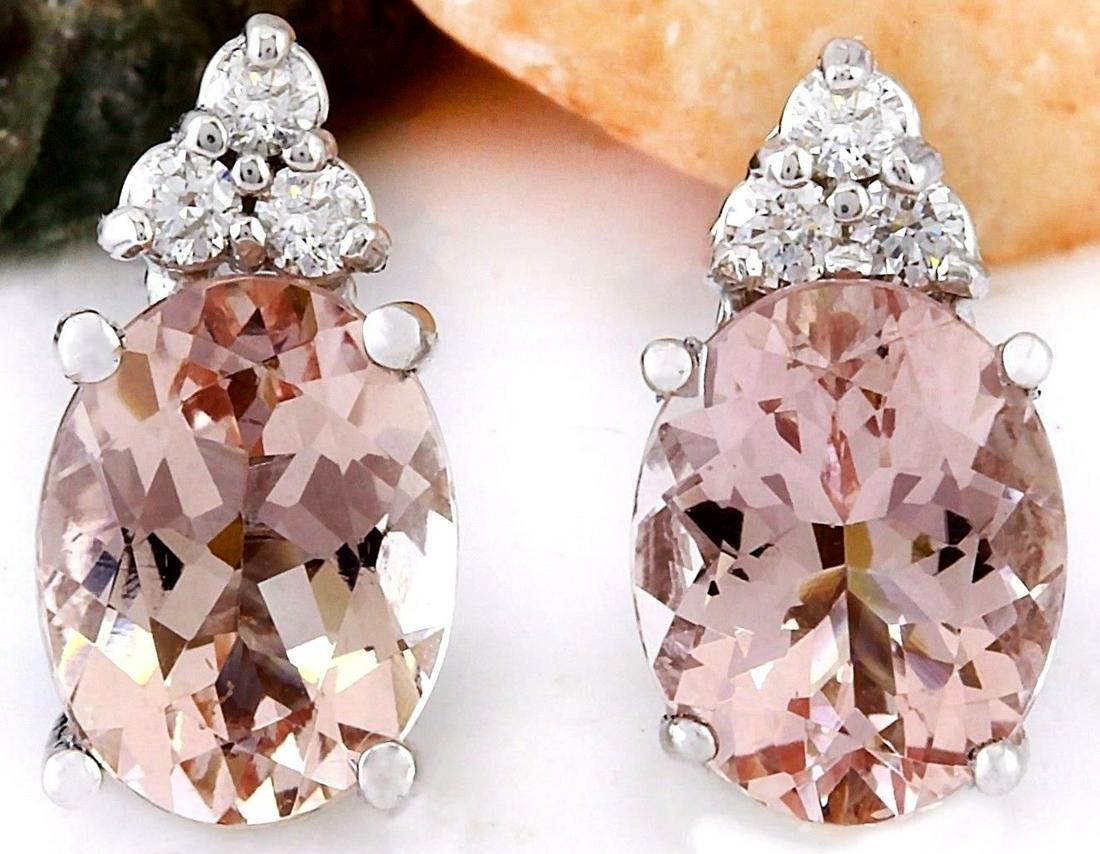 3.20 Carat Natural Morganite 14K Solid White Gold Diamond Earrings: 3.20 Carat Natural Morganite 14K Solid White Gold Diamond EarringsItem Type: EarringsItem Style: StudMaterial: 14K White GoldMainstone: MorganiteStone Color: PeachStone Weight: 3.08 CaratStone Shape: