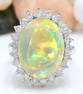 7.59 Carat Natural Opal 18K Solid White Gold Diamond Ring