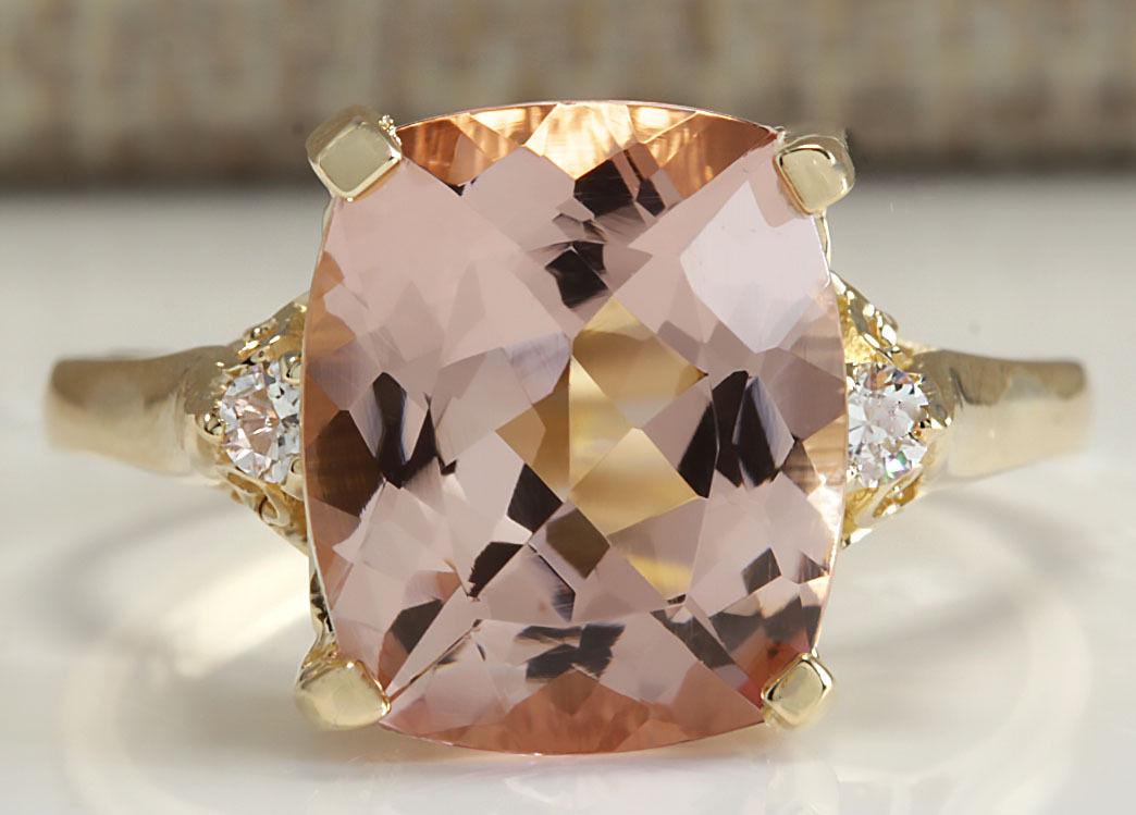 4.86Carat Natural Morganite And Diamond Ring 14K Solid Yellow Gold: Stamped: 14K Ring Size: 7 Total Ring Weight: 4 Grams Diamond Weight: Total natural diamond weight is .10carat. VS2-SI1 clarity / F-G color Natural Morganite Weight is 4.76ctw (Measures: 11.96x10.05mm)