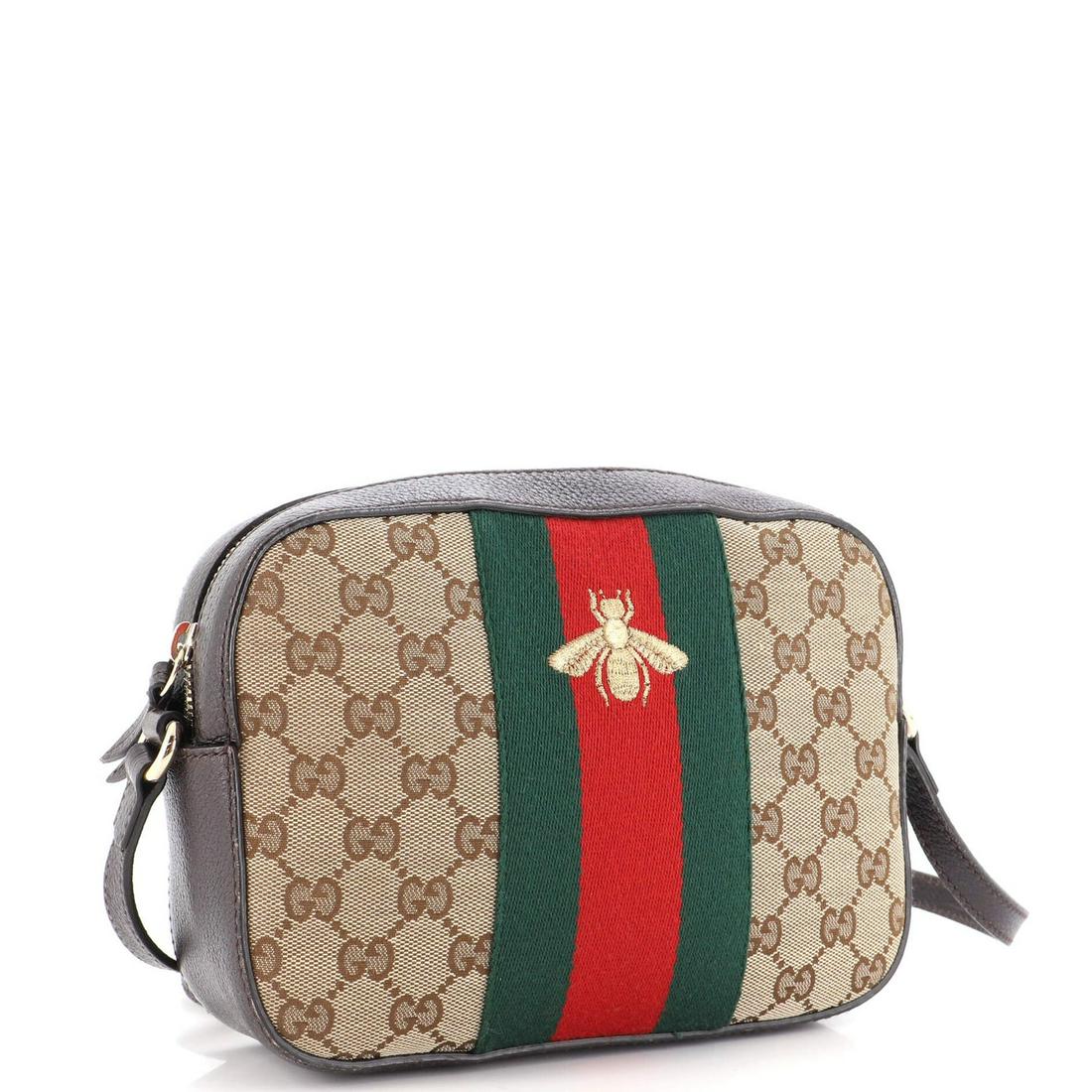 Gucci Bee Web Camera Bag GG Canvas: Gucci Bee Web Camera Bag GG Canvas / / Exterior Color: Brown / / Interior Color: Neutral / / Exterior Material: Canvas Plain / / Interior Material: Fabric / / Hardware Color: Gold Tone / / Accessories