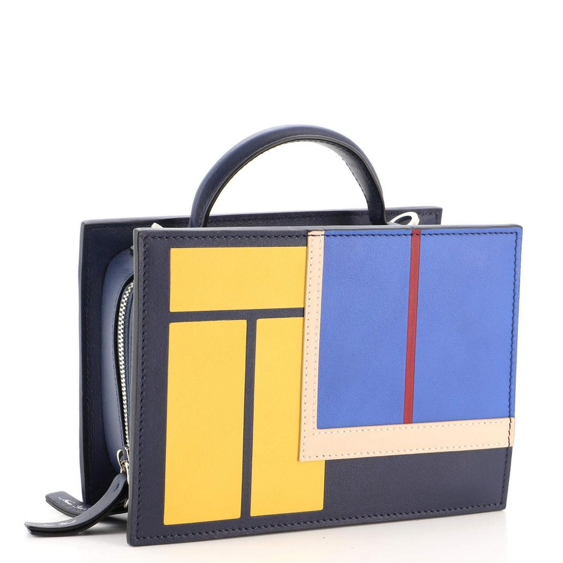 Mark Cross Open The Window Bag Leather Small: Mark Cross Open The Window Bag Leather Small / / Exterior Color: Blue, Yellow, Multicolor / / Interior Color: Brown / / Exterior Material: Leather / / Interior Material: Satin / / Hardware Color: Silv