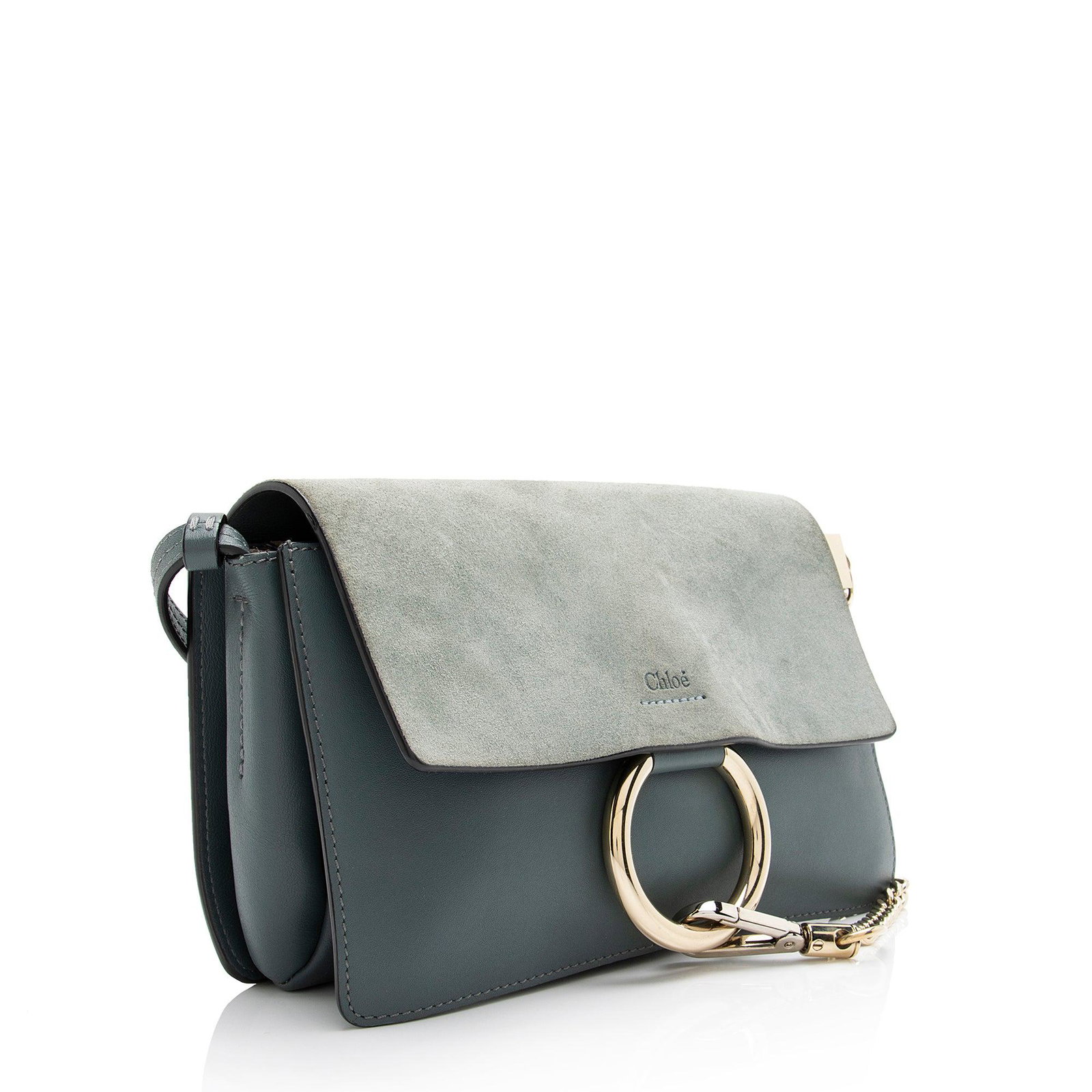 Chloe Calfskin Suede Faye Small Shoulder Bag (SHF-23665): Chloe Calfskin Suede Faye Small Shoulder Bag (SHF-23665) / / Condition Quality: Fair / / Color: Blue / / Height: 5.5 in. / / Length: 9 in. / / Material: Calfskin/Suede / / Width: 1 in. / / Item Condit