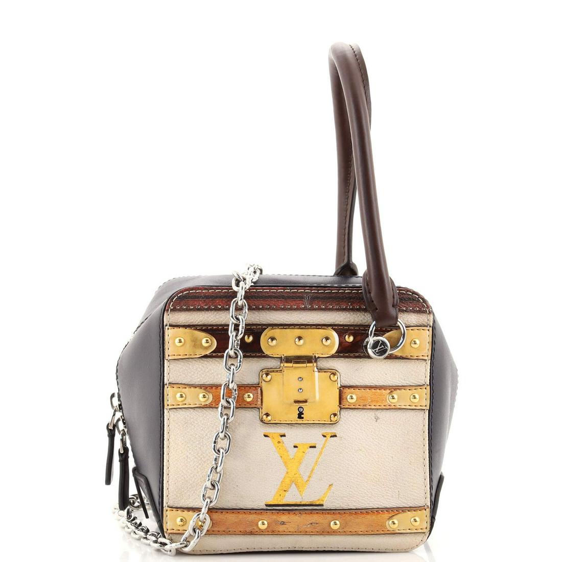 Louis Vuitton Square Bag Limited Edition Time Trunk Canvas: Louis Vuitton Square Bag Limited Edition Time Trunk Canvas // Exterior Color: Blue, Neutral // Interior Color: Neutral // Exterior Material: Canvas Coated, Leather // Interior Material: Microfiber //