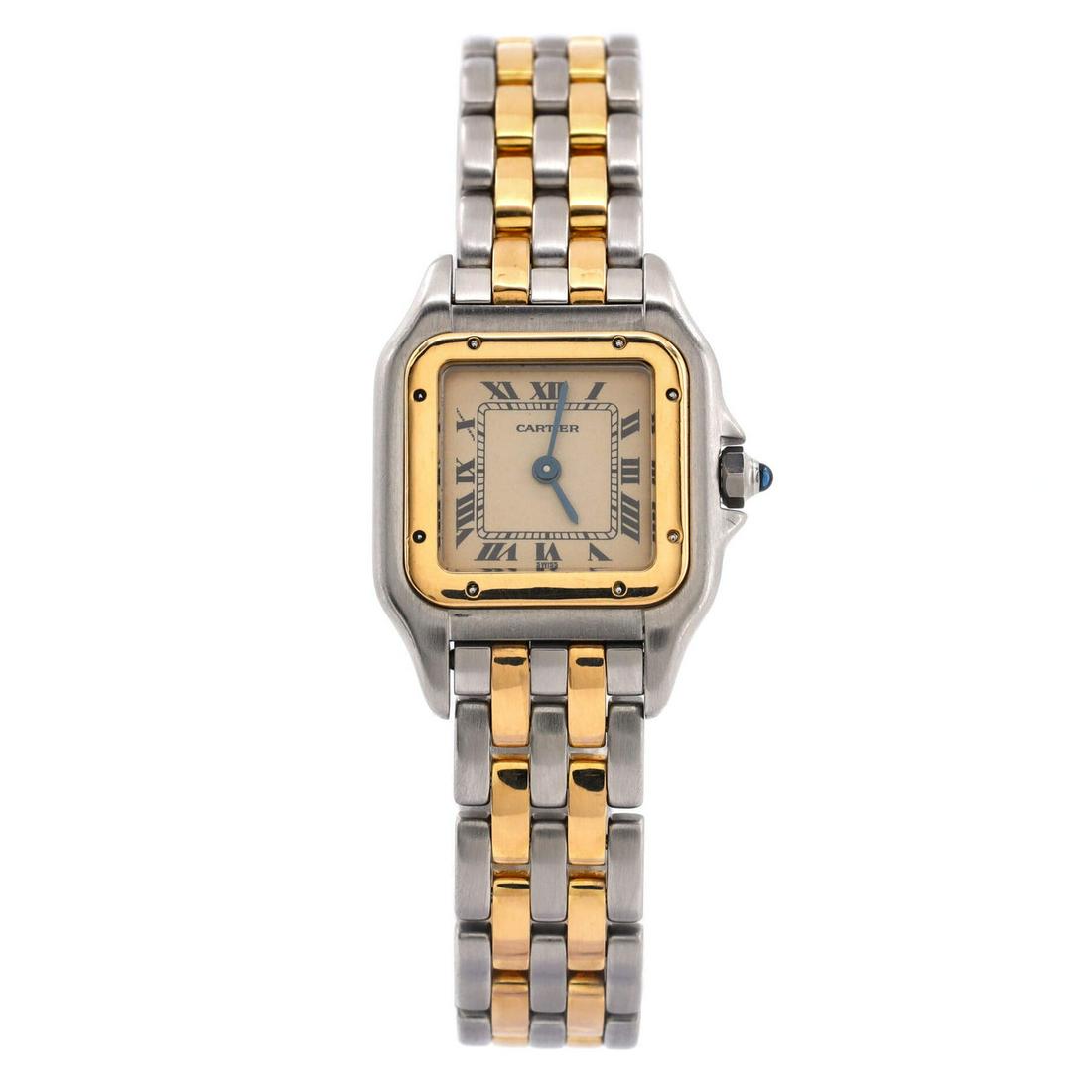Cartier Panthere de Cartier Quartz Watch Stainless Steel and Yellow Gold 22: Cartier Panthere de Cartier Quartz Watch Stainless Steel and Yellow Gold 22 // Dial Color: Silver // Band Color: Multi Color // Band Material: Stainless steel with 18k yellow gold. // Case Material: S