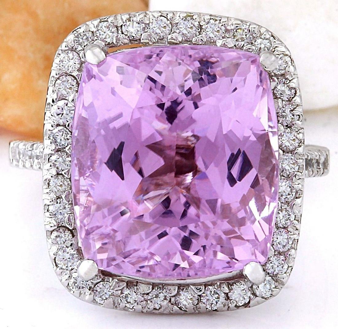 14.70 Carat Natural Kunzite 14K Solid White Gold Diamond Ring: 14.70 Carat Natural Kunzite 14K Solid White Gold Diamond Ring 14.70 Carat Natural Kunzite 14K Solid White Gold Diamond RingItem Type: RingItem Style: CocktailMaterial: 14K White GoldMainstone: Kunzite