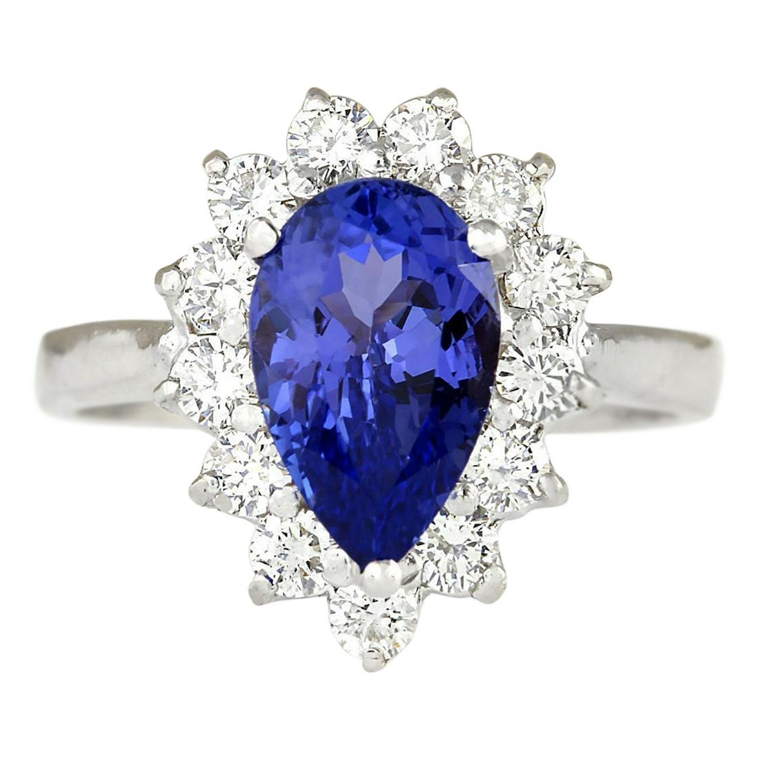 2.58 Carat Natural Tanzanite 18K White Gold Diamond Ring: 2.58 Carat Natural Tanzanite 18K White Gold Diamond Ring Stamped: 18K White Gold Total Ring Weight: 4.2 Grams Ring Length: N/A Ring Width: N/A Gemstone Weight: Total Natural Tanzanite Weight is 1.80 C