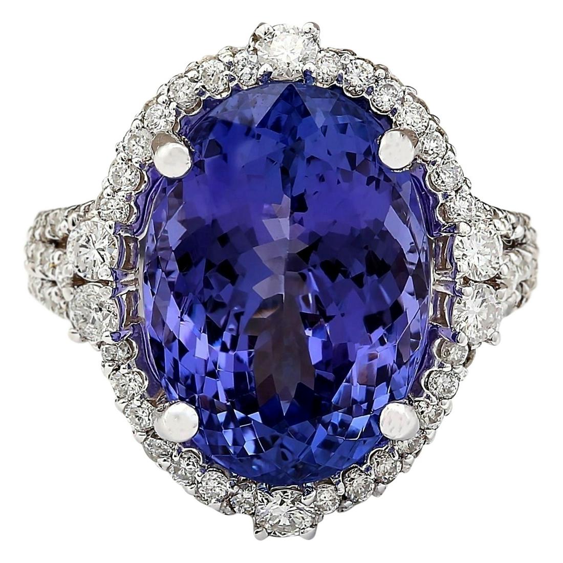 12.87 Carat Tanzanite 14K White Gold Diamond Ring: 12.87 Carat Tanzanite 14K White Gold Diamond Ring Stamped: 14K White Gold Total Ring Weight: 8.0 Grams Ring Length: N/A Ring Width: N/A Gemstone Weight: Total Natural Tanzanite Weight is 11.37 Carat (