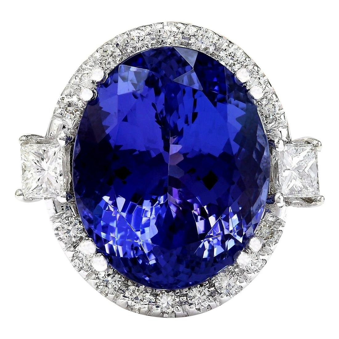 22.92 Carat Tanzanite 18K White Gold Diamond Ring: 22.92 Carat Tanzanite 18K White Gold Diamond Ring 22.92 Carat Natural Tanzanite 18K Solid White Gold Diamond RingItem Type: RingItem Style: CocktailMaterial: 18K White GoldMainstone: TanzaniteStone Co