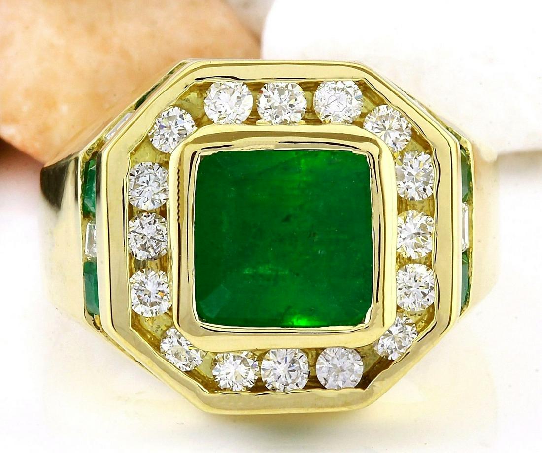 MENS 5.95 Carat Natural Emerald 14K Solid Yellow Gold Diamond Ring: MENS 5.95 Carat Natural Emerald 14K Solid Yellow Gold Diamond Ring 5.95 Carat Natural Emerald 14K Solid Yellow Gold Diamond RingItem Type: RingMaterial: 14K Yellow GoldMainstone: EmeraldStone Color: G