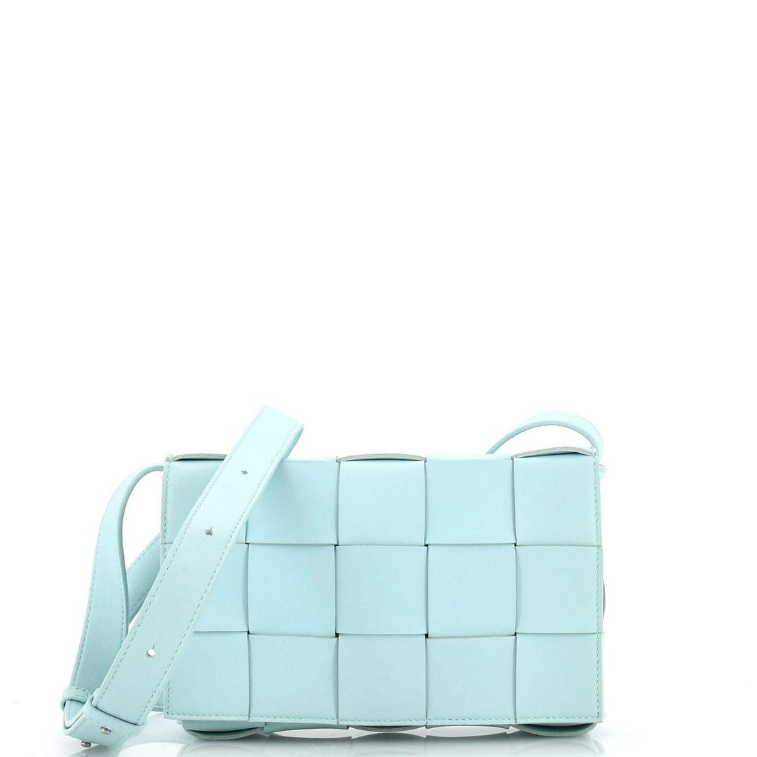 Bottega Veneta Cassette Crossbody Bag Maxi Intrecciato Leather: Bottega Veneta Cassette Crossbody Bag Maxi Intrecciato Leather // Exterior Color: Blue // Interior Color: Blue // Exterior Material: Leather // Interior Material: Leather // Hardware Color: Silver // 