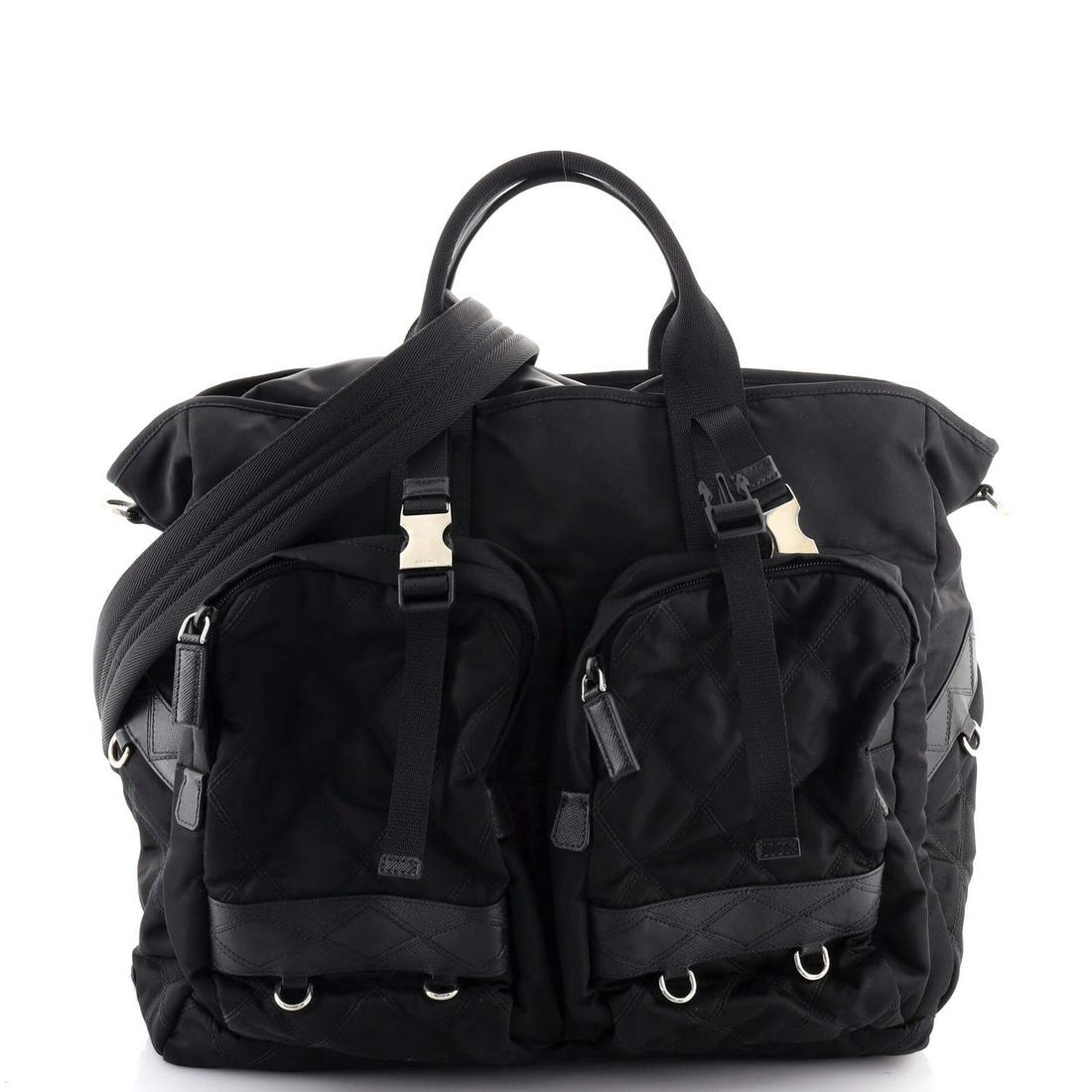 Prada Impunto Convertible Tote Tessuto Large: Prada Impunto Convertible Tote Tessuto Large // Exterior Color: Black // Interior Color: Black // Exterior Material: Nylon // Interior Material: Nylon // Hardware Color: Silver // Accessories: Detacha