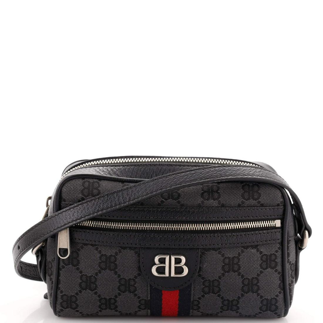 Balenciaga x Gucci The Hacker Project Camera Bag BB Canvas Mini: Balenciaga x Gucci The Hacker Project Camera Bag BB Canvas Mini // Exterior Color: Black // Interior Color: Black // Exterior Material: Canvas Plain // Interior Material: Fabric // Hardware Color: Age