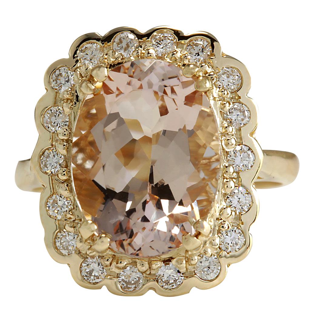 5.07 Carat Natural Morganite 14K Yellow Gold Diamond Ring: 5.07 Carat Natural Morganite 14K Yellow Gold Diamond Ring Stamped: 14K Yellow Gold Total Ring Weight: 5.5 Grams Ring Length: N/A Ring Width: N/A Gemstone Weight: Total Natural Morganite Weight is 4.57