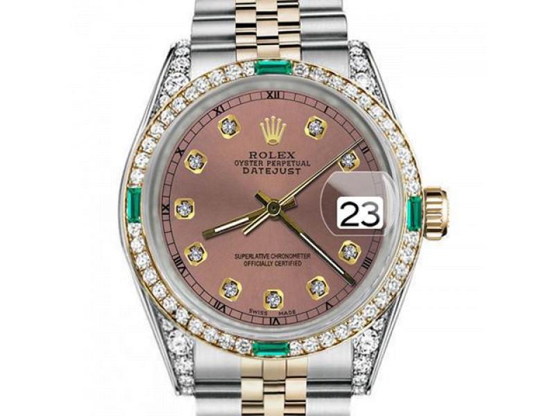 mens Rolex 36mm Datejust Two Tone Jubilee Salmon Color Dial Diamond Accent RT Bezel + Lugs + Emerald: mens Rolex 36mm Datejust Two Tone Jubilee Salmon Color Dial Diamond Accent RT Bezel + Lugs + Emerald // Product Code: 35851-E21A8 // Brand: Rolex // Condition: Pre-Owned // mens Rolex 36mm Datejust Tw