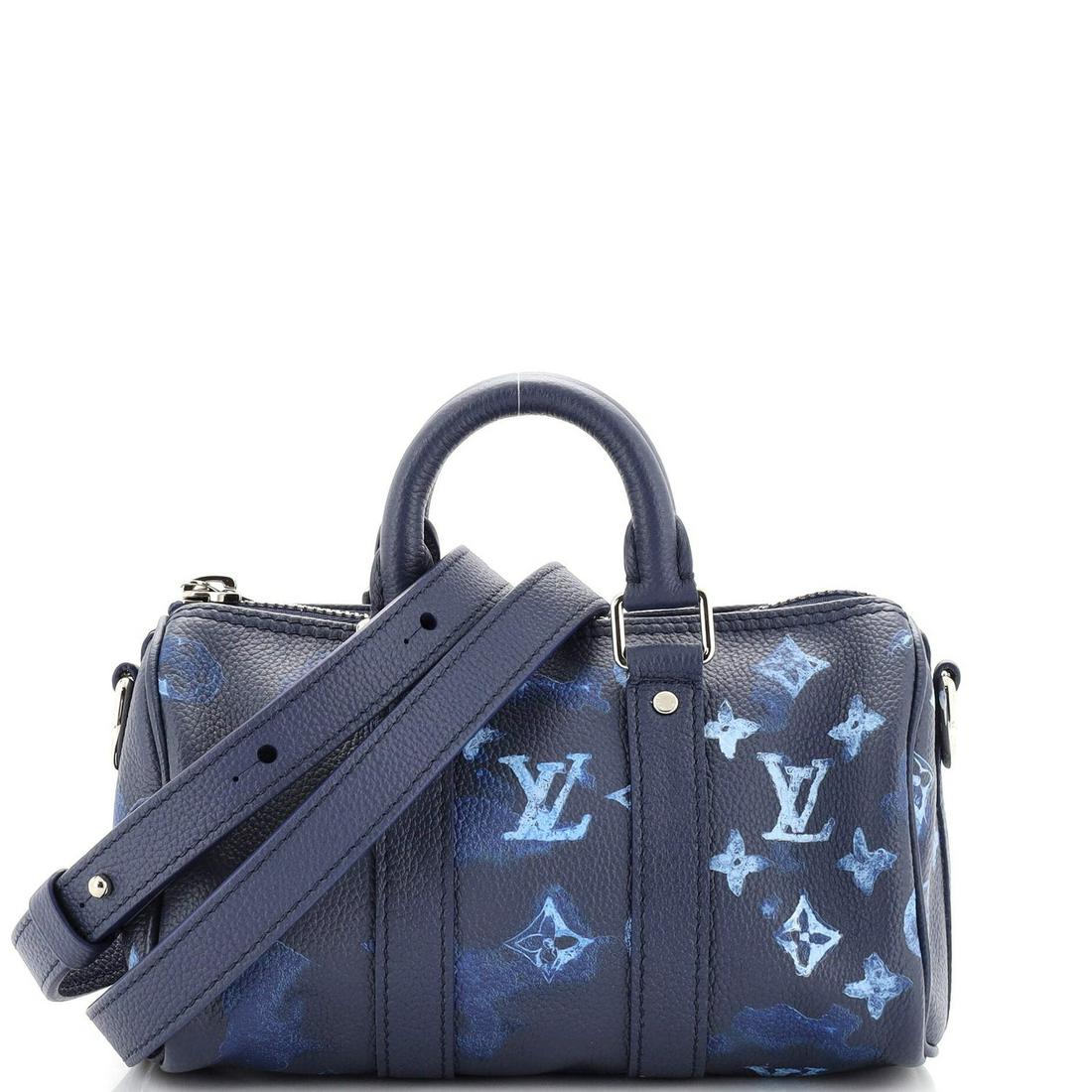 Louis Vuitton Keepall Bandouliere Bag Limited Edition Monogram Ink Watercolor Leather XS: Louis Vuitton Keepall Bandouliere Bag Limited Edition Monogram Ink Watercolor Leather XS // Exterior Color: Blue // Interior Color: Blue // Exterior Material: Leather // Interior Material: Fabric // H