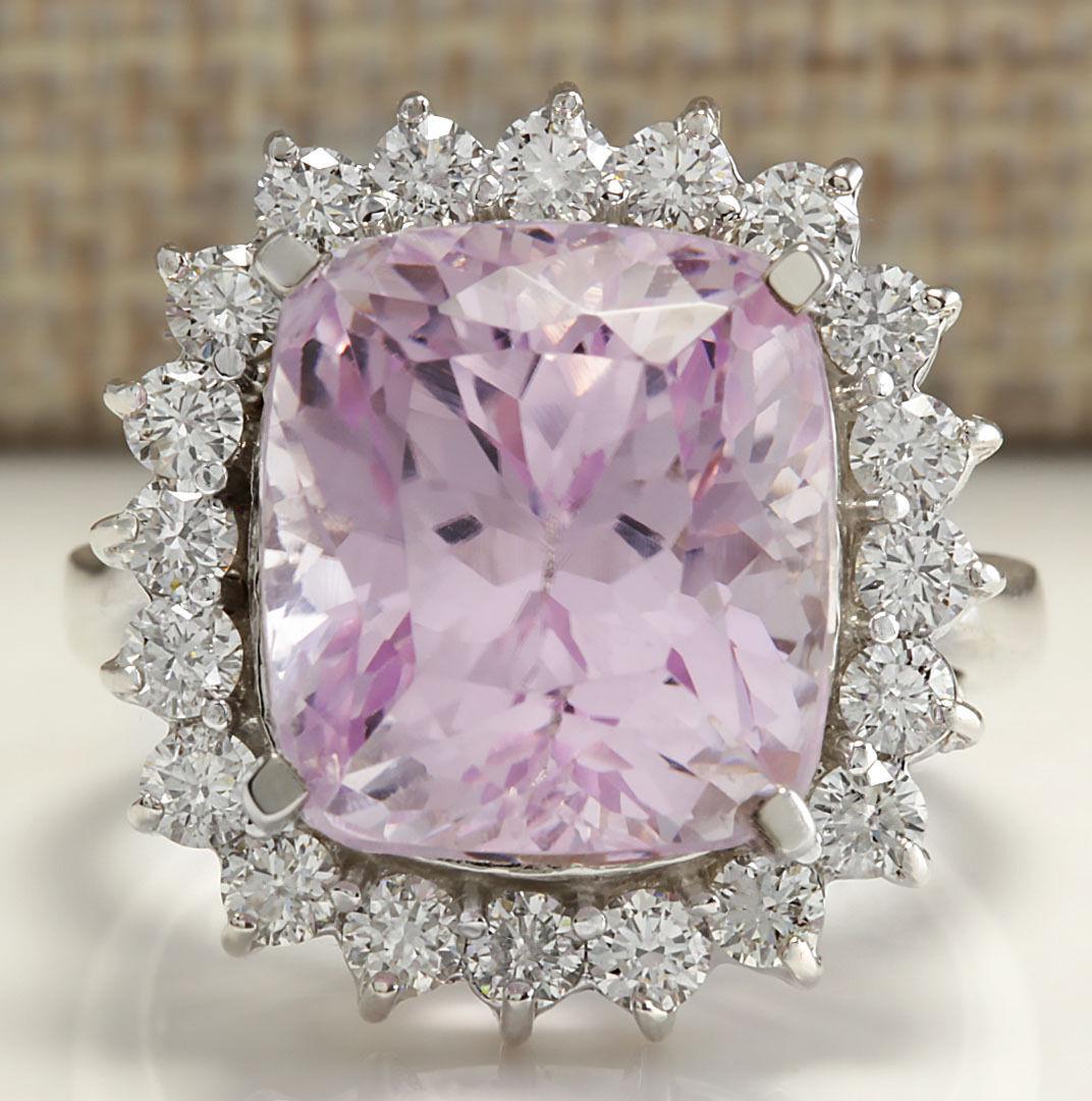 16.95Carat Natural Kunzite And Diamond Ring 14K Solid White Gold: 16.95Carat Natural Kunzite And Diamond Ring 14K Solid White Gold Stamped: 14K Ring Size: 7.5 Total Ring Weight: 7.5 Grams Diamond Weight: Total natural diamond weight is 1.35carat. VS2-SI1 clarity / F