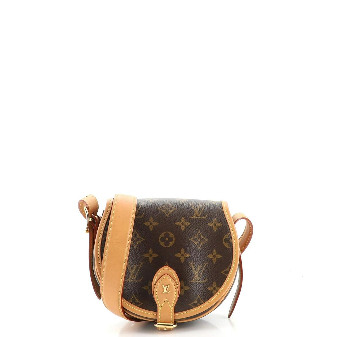 Louis Vuitton Tambourin NM Handbag Monogram Canvas: Louis Vuitton Tambourin NM Handbag Monogram Canvas // Exterior Color: Brown // Interior Color: Red // Exterior Material: Canvas Coated // Interior Material: Microfiber // Hardware Color: Gold // Acces