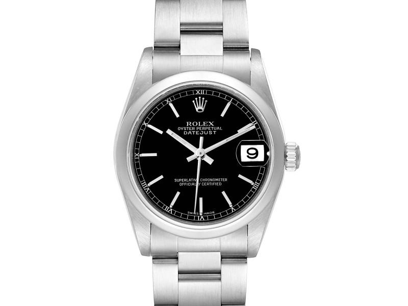 Rolex Datejust 31 Midsize Black Baton Dial Steel Ladies Watch: Rolex Datejust 31 Midsize Black Baton Dial Steel Ladies Watch // Product Code: 47725-34CB0 // Brand: Rolex // Condition: Pre-Owned // Rolex Datejust 31 Midsize Black Baton Dial Steel Ladies WatchOffic