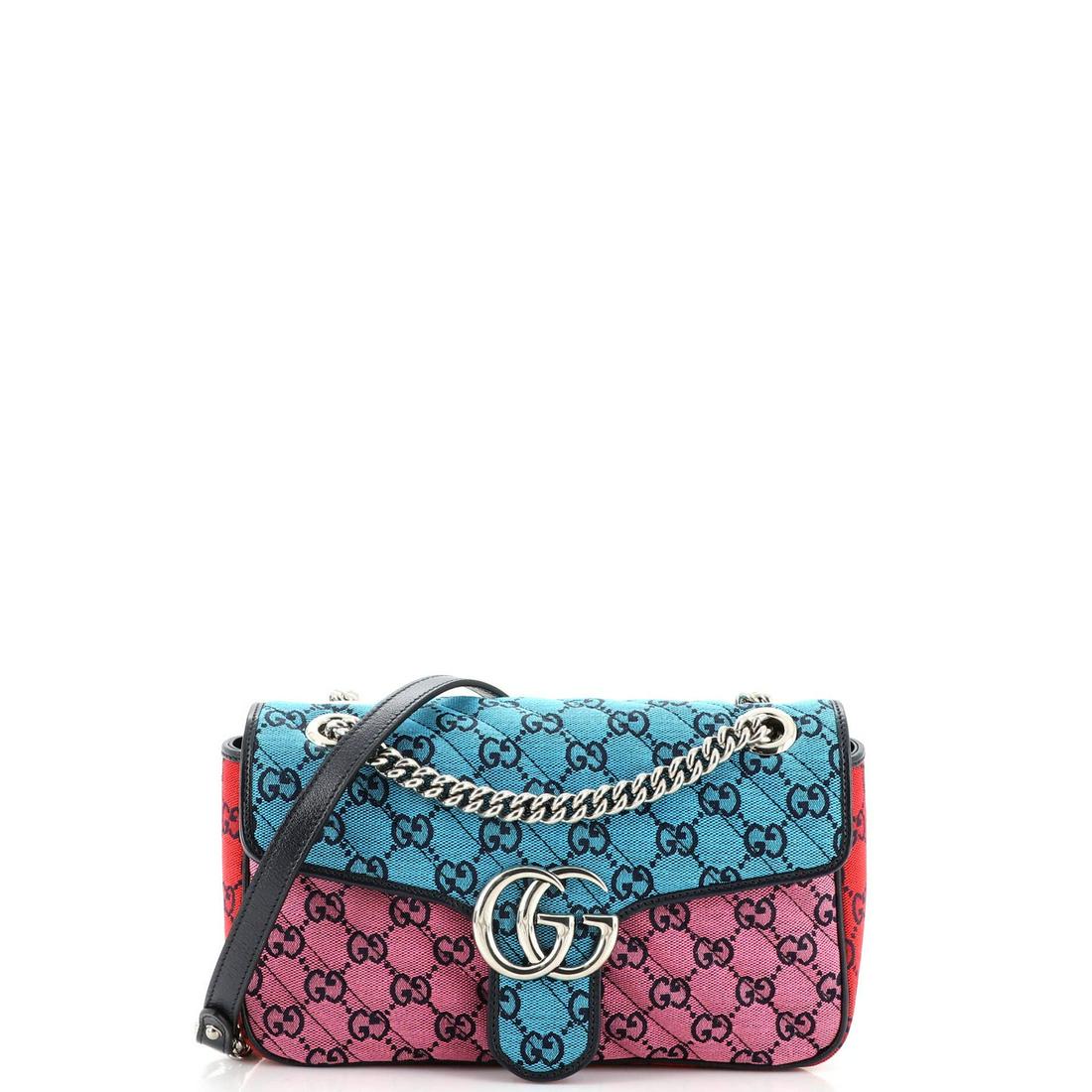 Gucci GG Marmont Flap Bag Diagonal Quilted GG Canvas Small: Gucci GG Marmont Flap Bag Diagonal Quilted GG Canvas Small // Exterior Color: Multicolor // Interior Color: Neutral // Exterior Material: Canvas Plain // Interior Material: Fabric // Hardware Color: S
