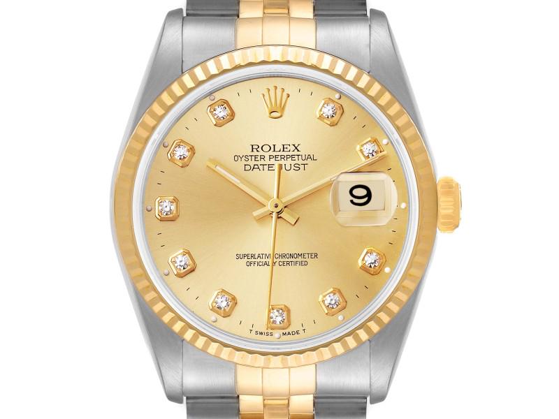 Rolex Datejust Steel Yellow Gold Diamond Dial Mens Watch: Rolex Datejust Steel Yellow Gold Diamond Dial Mens Watch // Product Code: 41099-34CB0 // Brand: Rolex // Condition: Pre-Owned // Rolex Datejust Steel Yellow Gold Diamond Dial Mens Watch . Officiallyce