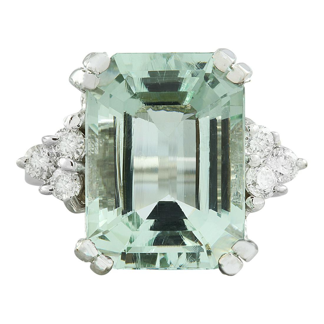 10.00 Carat Aquamarine 18K White Gold Diamond Ring: 10.00 Carat Aquamarine 18K White Gold Diamond Ring Stamped: 18K Total Ring Weight: 7.6 Grams Aquamarine Weight 9.60 Carat (15.80x11.70 Millimeters) Diamond Weight: 0.40 carat (F-G Color, VS2-SI1 Clari