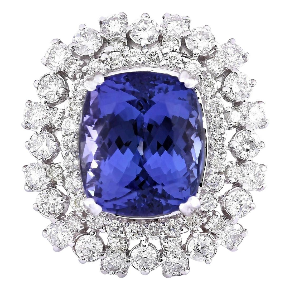 16.27 Carat Natural Tanzanite 14K White Gold Diamond Ring: 16.27 Carat Natural Tanzanite 14K White Gold Diamond Ring Stamped: 14K White Gold Total Ring Weight: 13.5 Grams Ring Length: N/A Ring Width: N/A Gemstone Weight: Total Natural Tanzanite Weight is 13.5