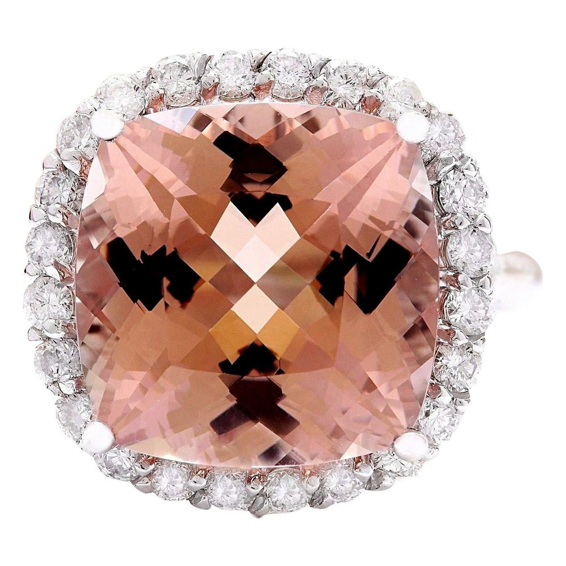 9.86 Carat Morganite 18K White Gold Diamond Ring: 9.86 Carat Morganite 18K White Gold Diamond Ring 9.86 Carat Natural Morganite 18K Solid White Gold Diamond RingItem Type: RingItem Style: CocktailMaterial: 18K White GoldMainstone: MorganiteStone Colo