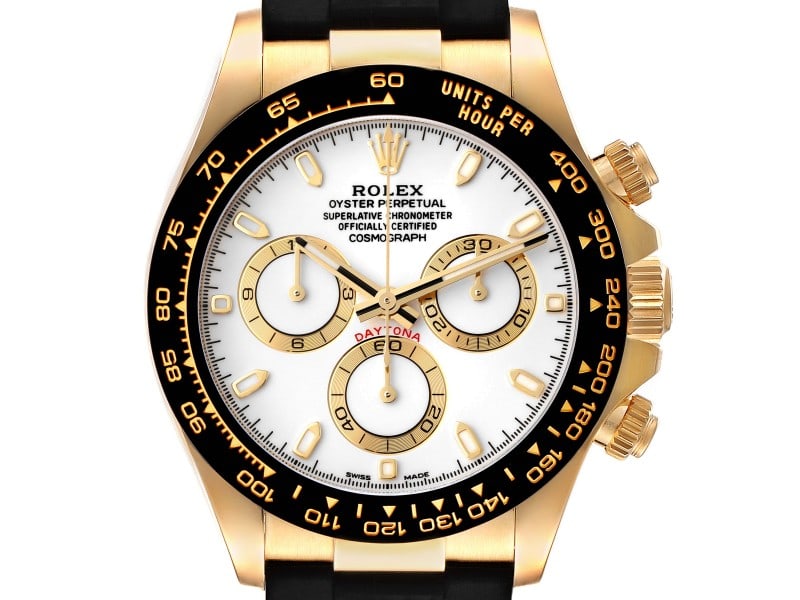 Rolex Daytona Yellow Gold Ceramic Bezel Rubber Strap Watch: Rolex Daytona Yellow Gold Ceramic Bezel Rubber Strap Watch ---- Product Code: 49344-34CB0 ---- Brand: Rolex ---- Condition: Pre-Owned ---- Rolex Daytona Yellow Gold Ceramic Bezel Rubber Strap Watch .