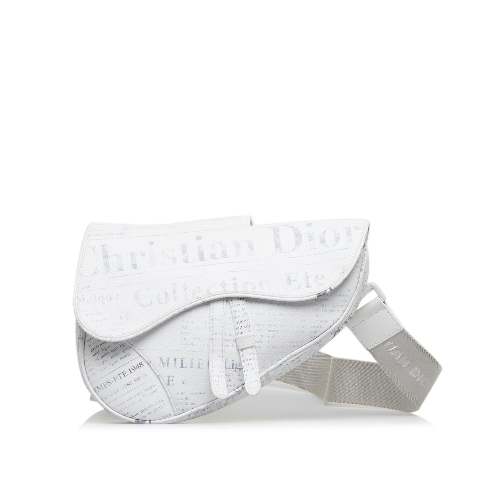 Dior x Daniel Arsham Saddle: Dior x Daniel Arsham Saddle ---- Condition Quality: Fair ---- Color: White ---- Height: 8 in. ---- Length: 10.75 in. ---- Material: Calf ---- Width: 1.75 in. ---- Item Condition: Pre Owned ---- SKU: S