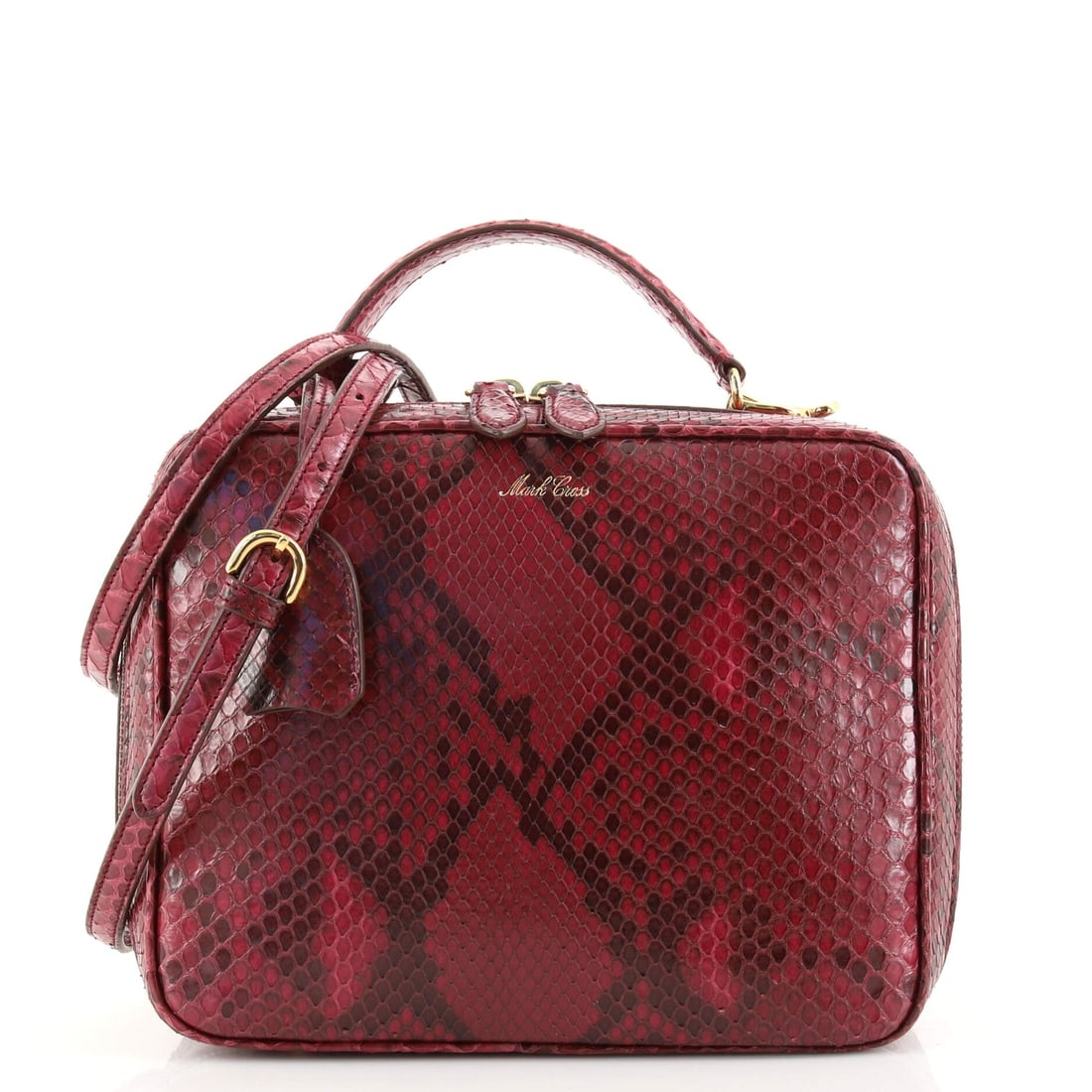 Mark Cross Laura Crossbody Bag Python Medium: Mark Cross Laura Crossbody Bag Python Medium ---- Exterior Color: Red ---- Interior Color: Red ---- Exterior Material: Exotic, Python ---- Interior Material: Fabric ---- Hardware Color: Gold ---- Acce